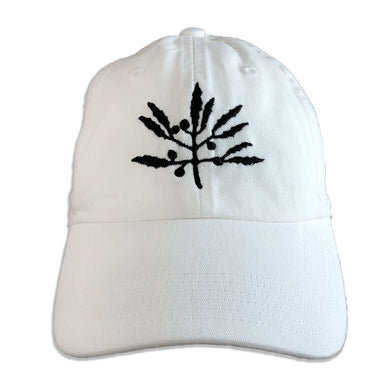 Seagrass Clothing Co. White Chino Dad Hat with Black Logo Front View