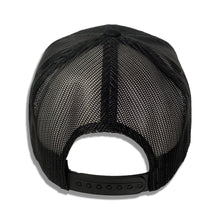 Load image into Gallery viewer, Seagrass Clothing Co. Black on Black Trucker Hat with White Logo Back View
