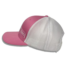 Load image into Gallery viewer, Seagrass Clothing Co. Pink on White Trucker Hat with White Logo Side View
